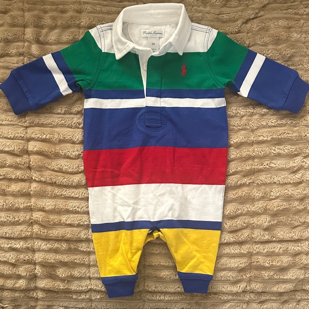Ralph Lauren Striped Baby Romper in Green, Blue, Red, Yellow